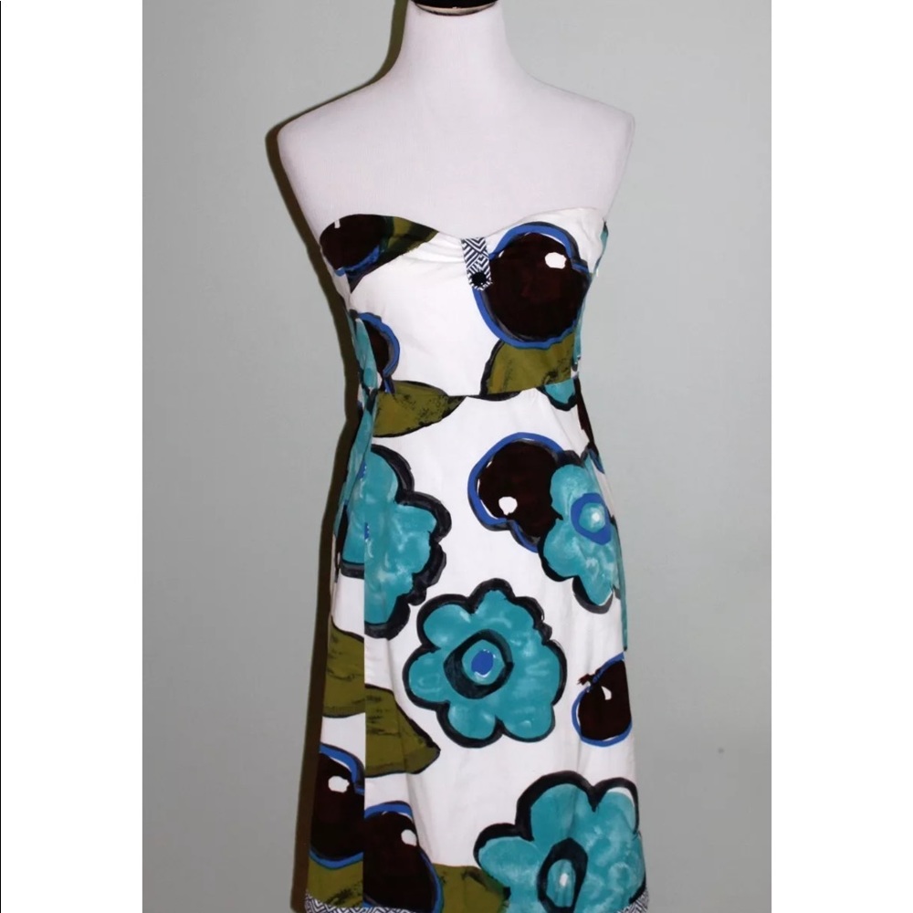 Maeve Strapless Dress Size 4 Cotton Floral Teal